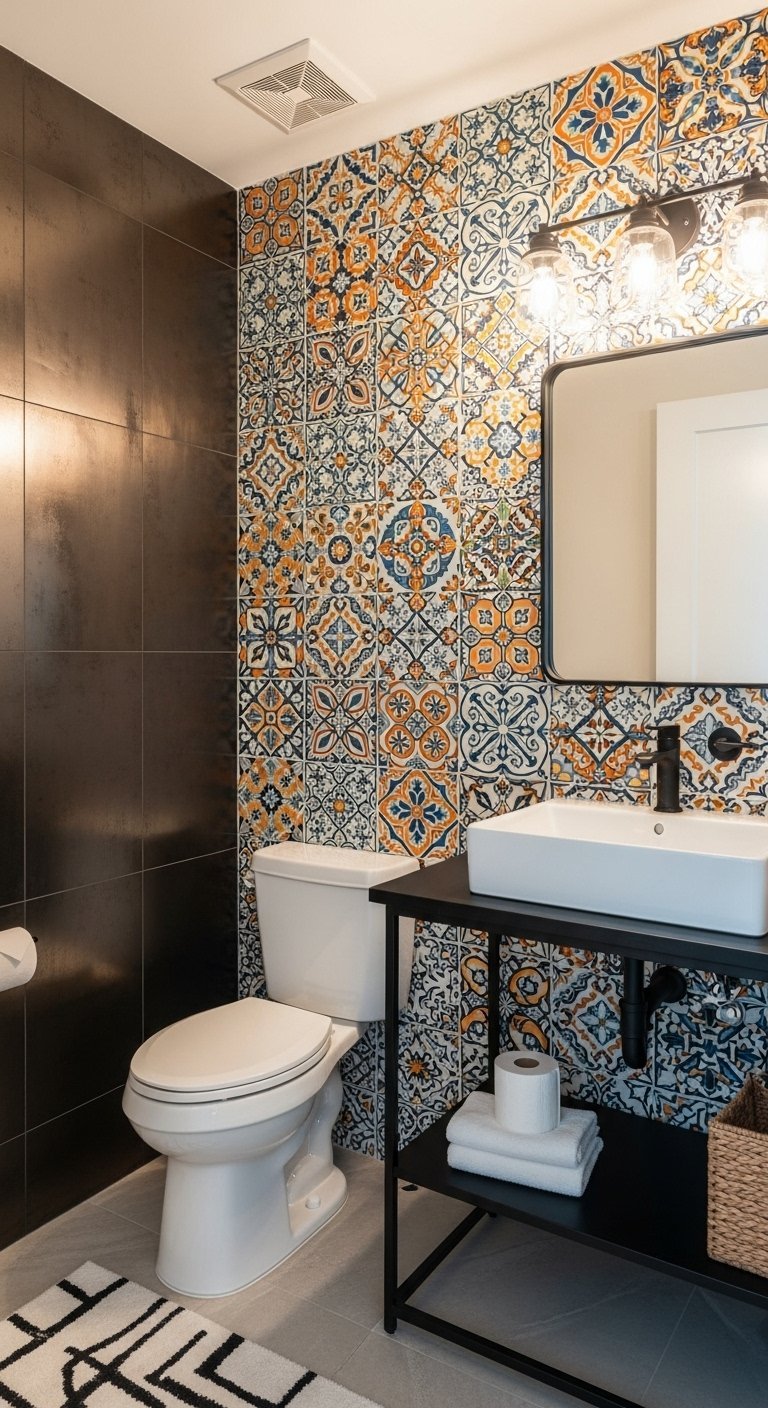 WC avec mur d accent en carrelage style zellige coloré