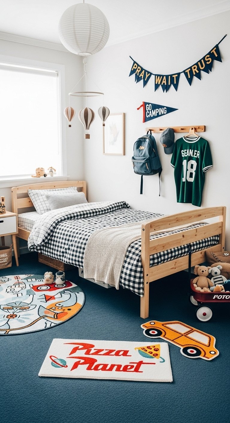 Chambre garcon moderne style scandinave avec lit en bois