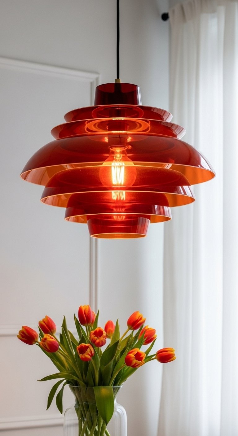 Suspension luminaire vintage orange à plusieurs niveaux