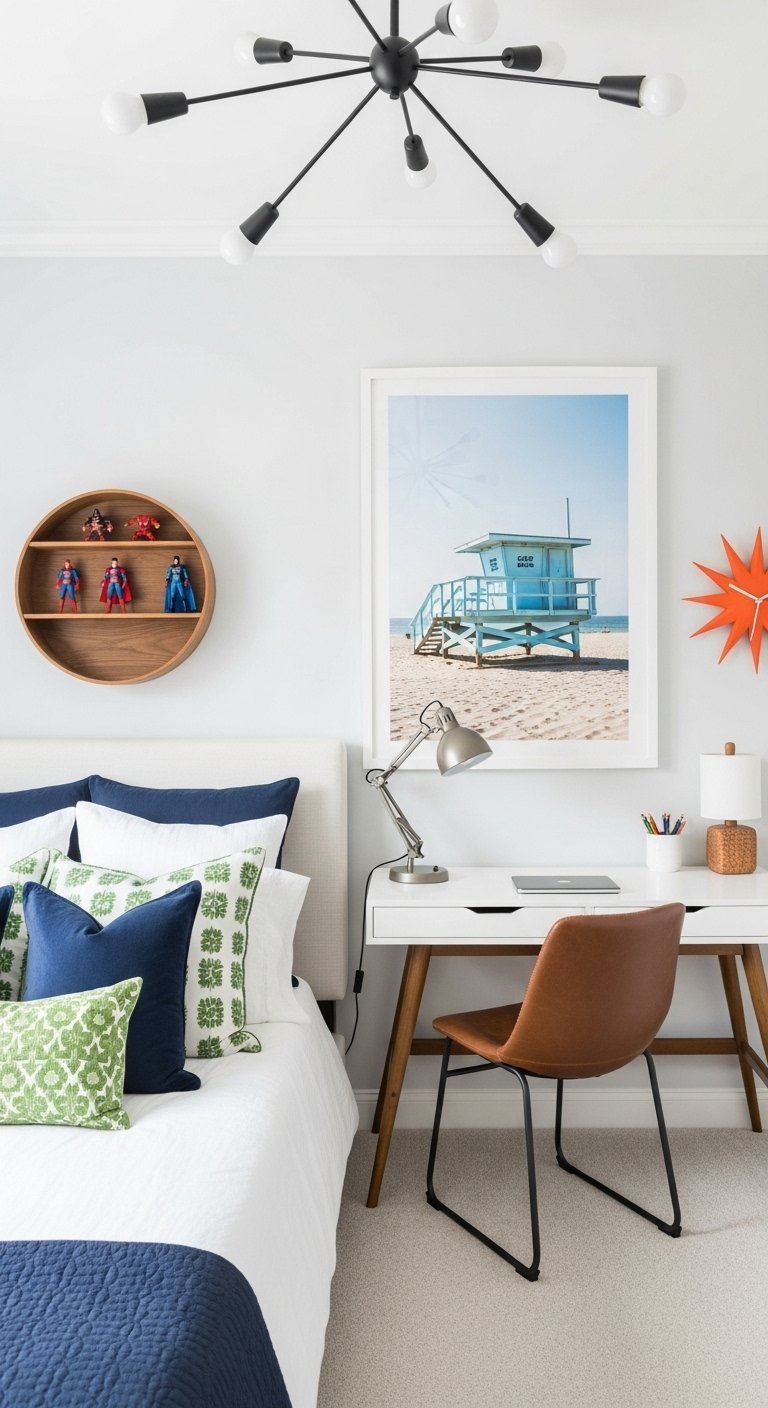 Coin bureau dans chambre garcon moderne avec photo de plage