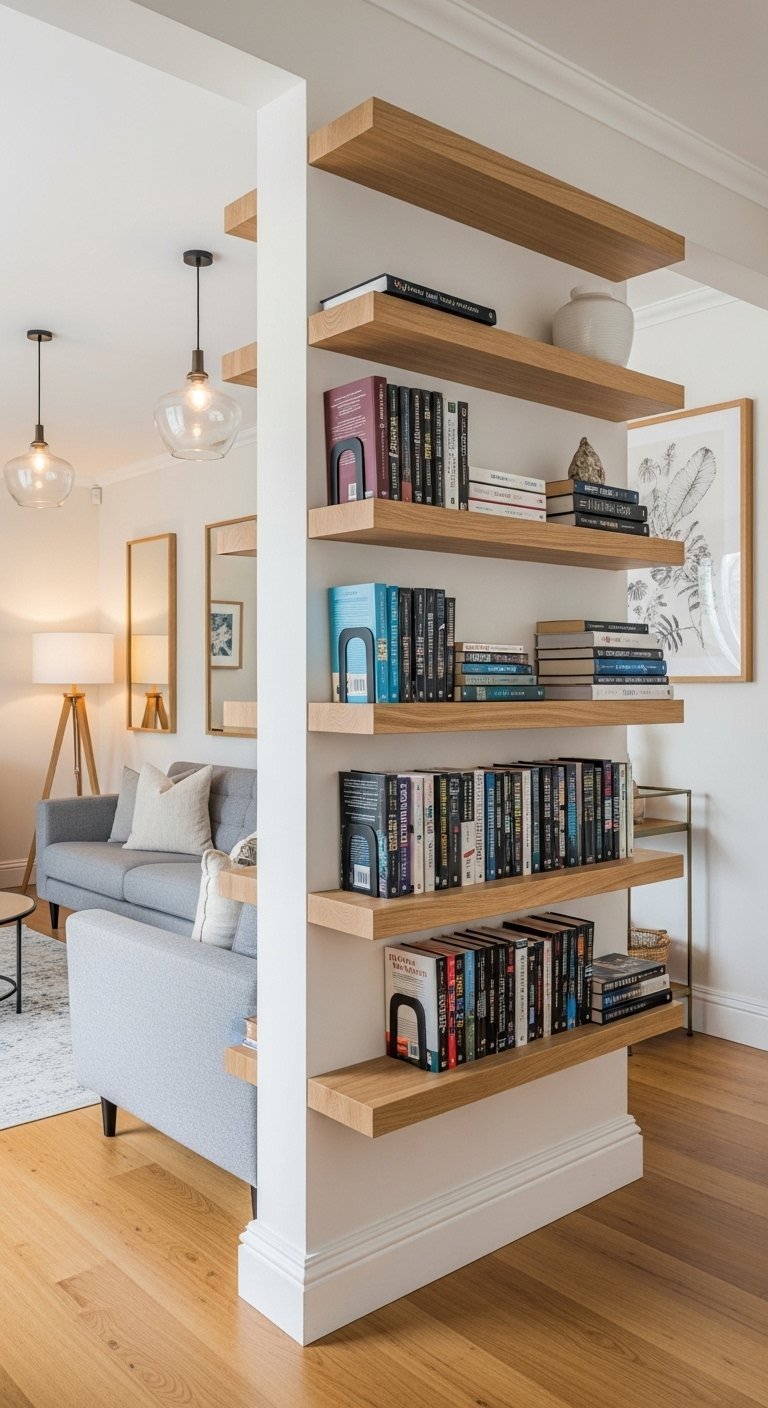 Bibliothèque d angle blanche remplie de livres et de nombreuses plantes d intérieur