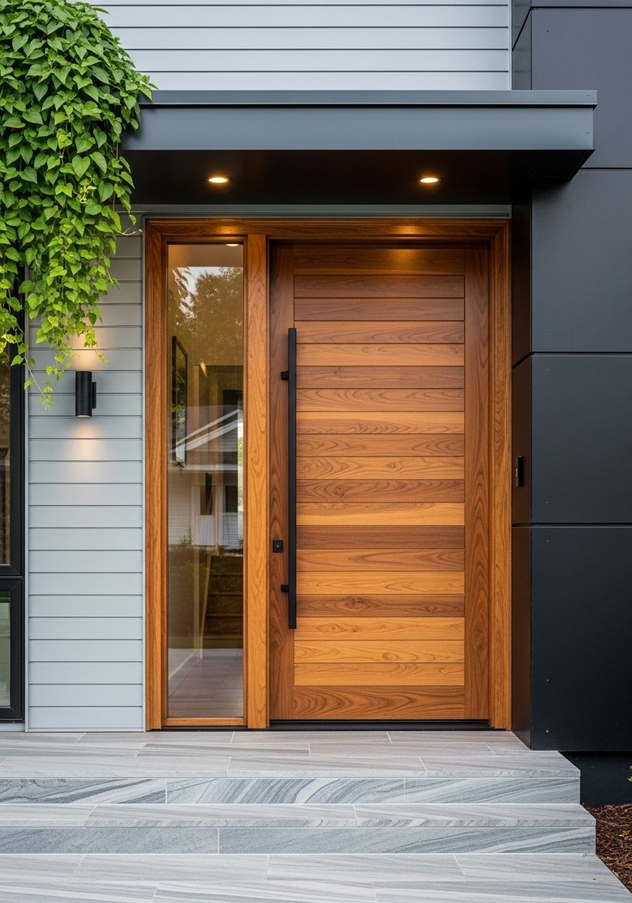 Porte pivot bois lattes horizontales