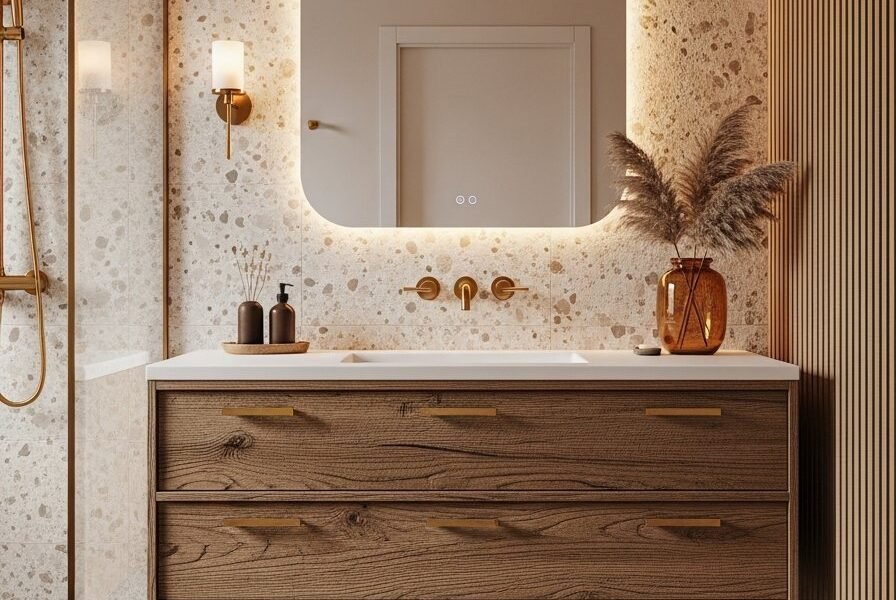 Terrazzo beige miroir retro