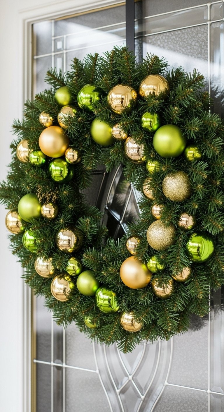 Couronne de Noël avec boules vertes et dorées