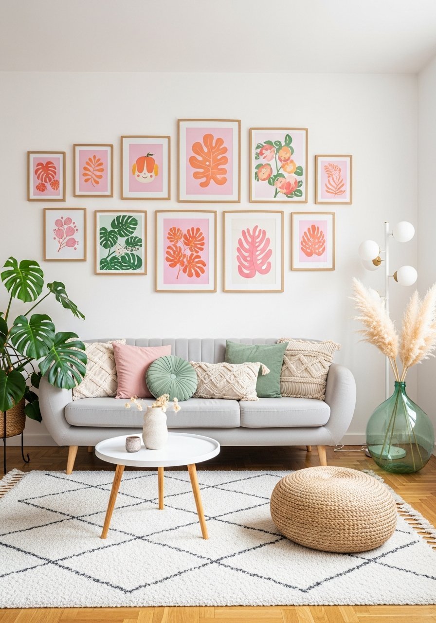 galerie murale cadres pastel