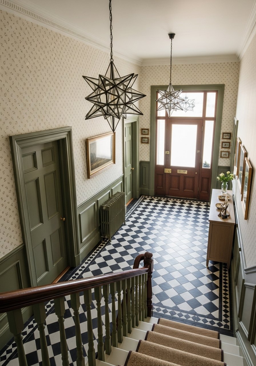 papier peint couloir vert