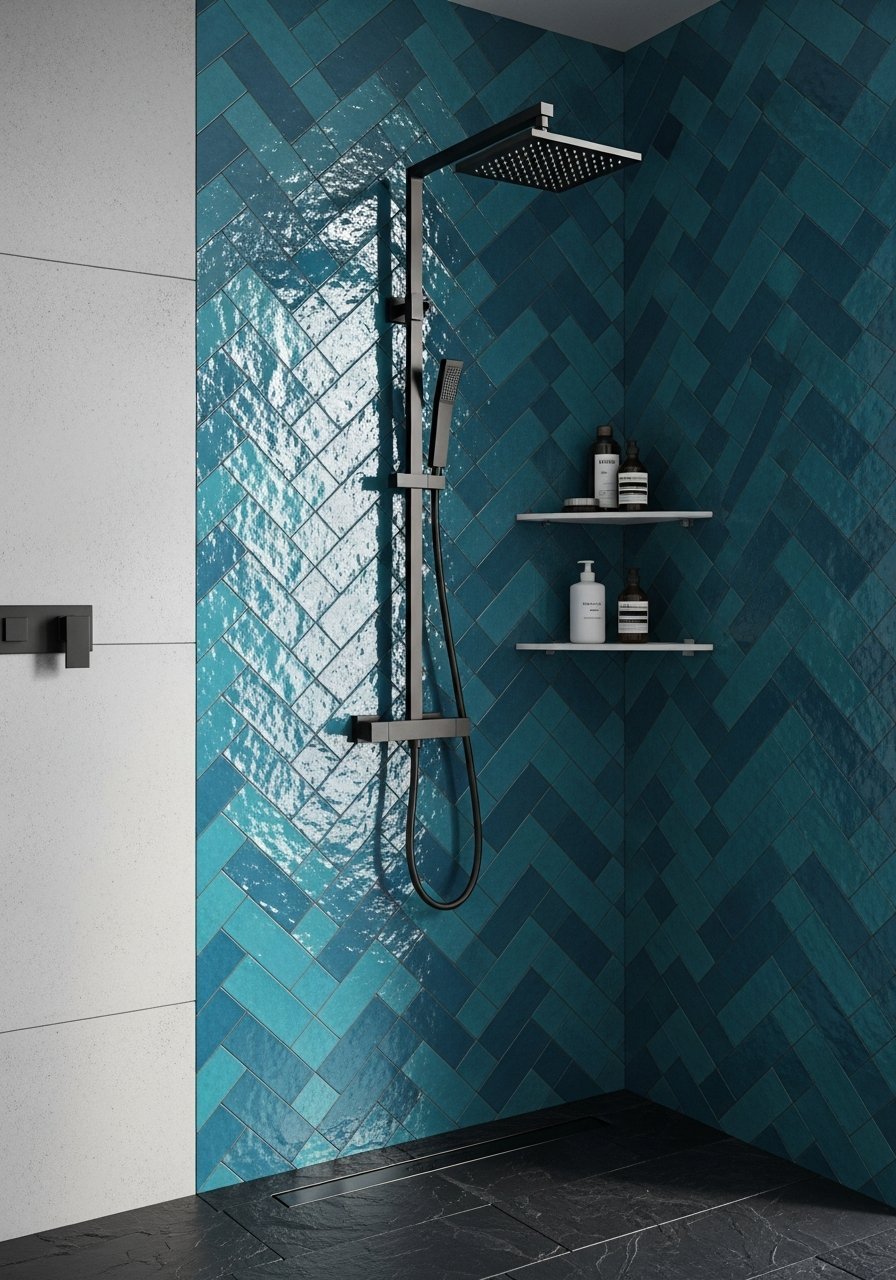 zellige bleu pose chevrons douche