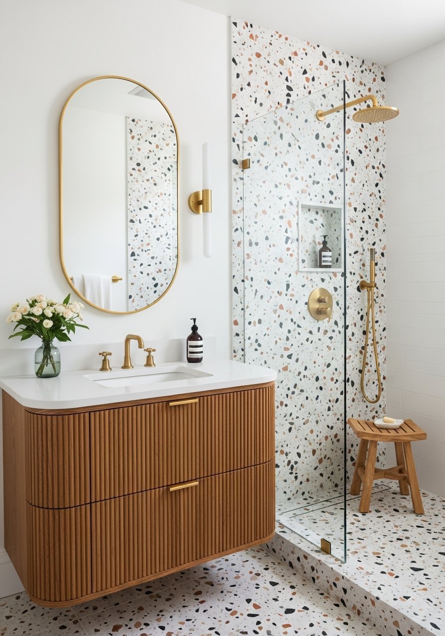Meuble courbe bois terrazzo