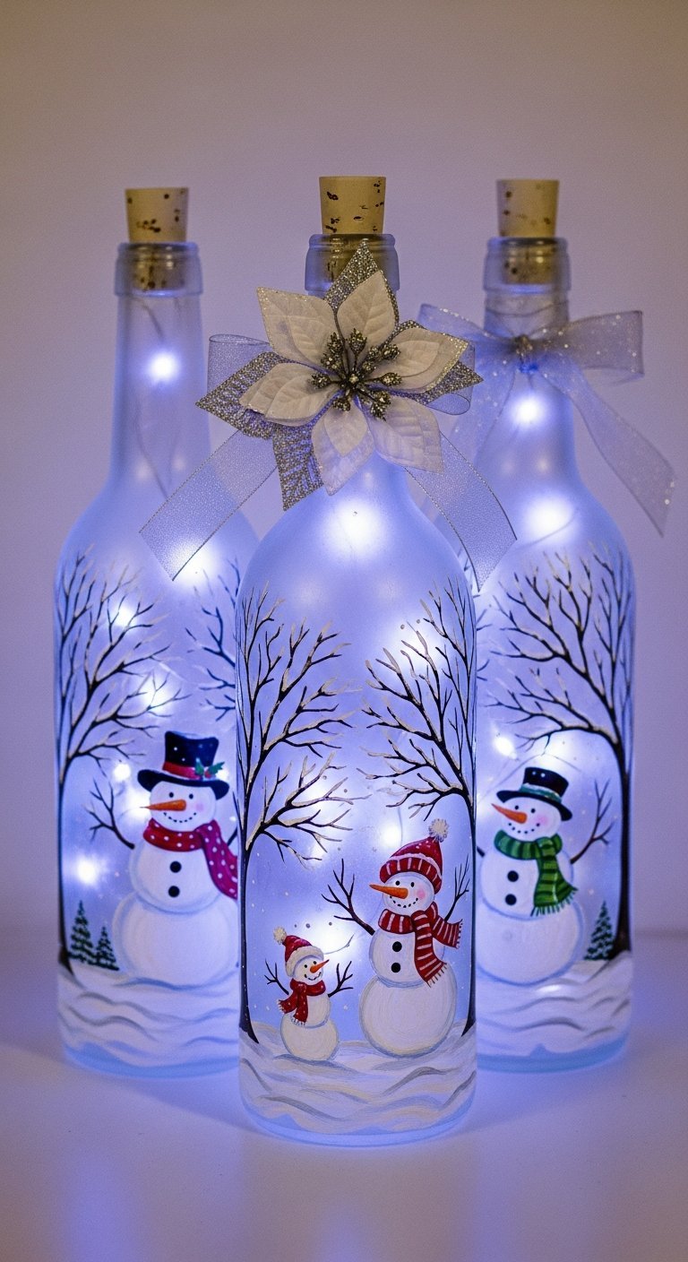 Bonshommes de neige DIY faits de pots en terre cuite avec bonnets en tissu