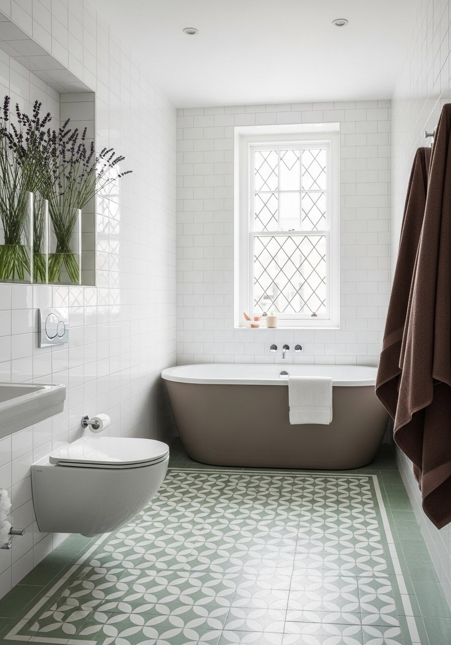 baignoire ilot sol motifs verts