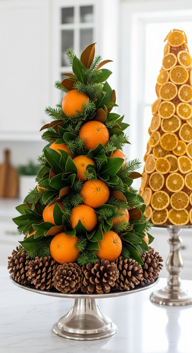 Centre de table noel original avec arbre en clementines