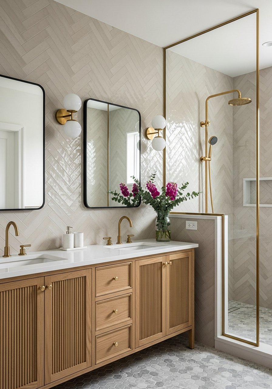 meuble bois zellige beige chevrons