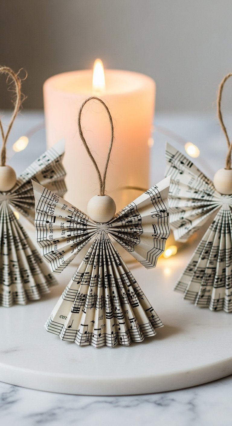 Bricolage anges de noel en papier partition de musique plie