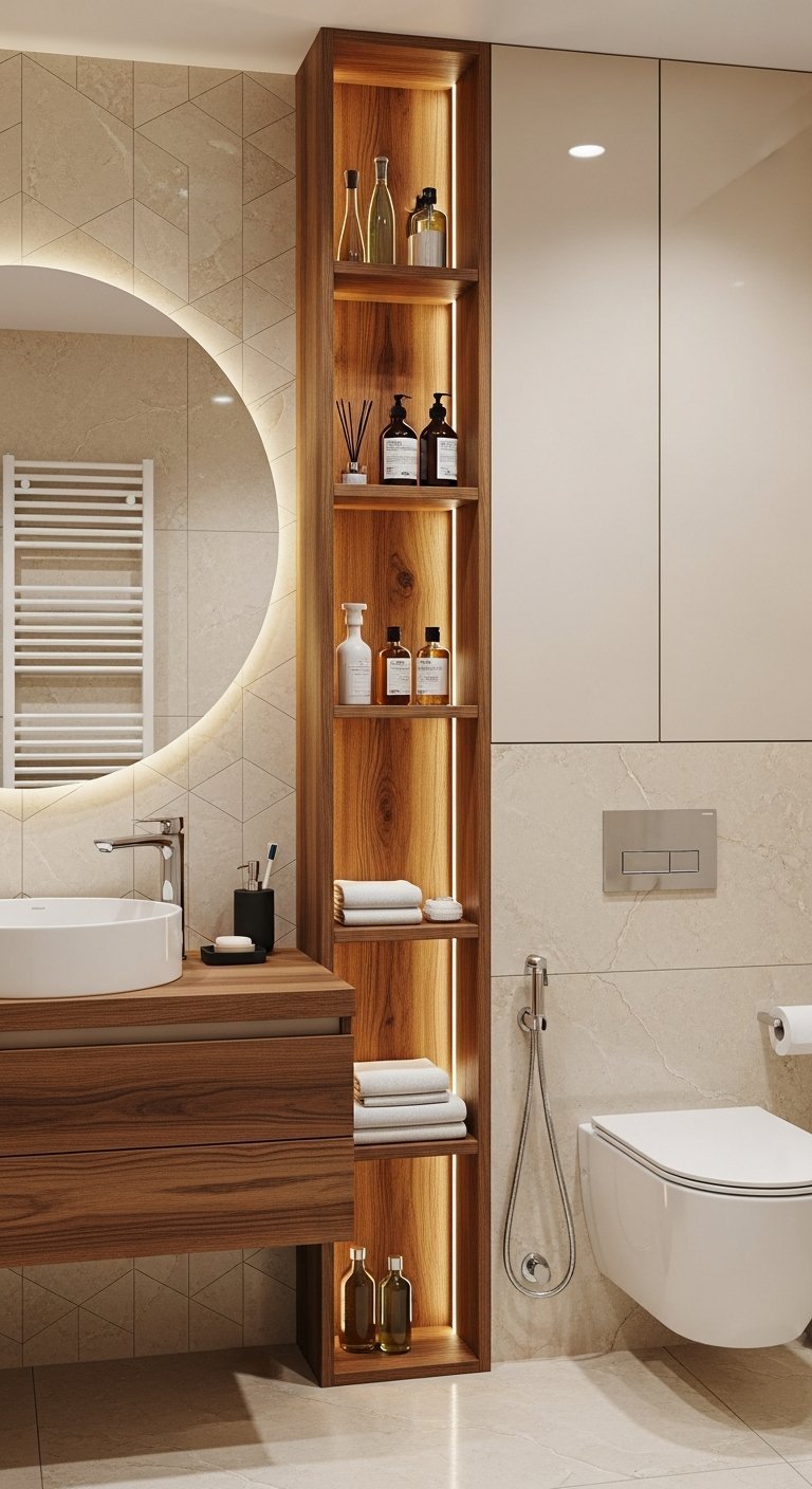 Etagere niche bois lumineuse