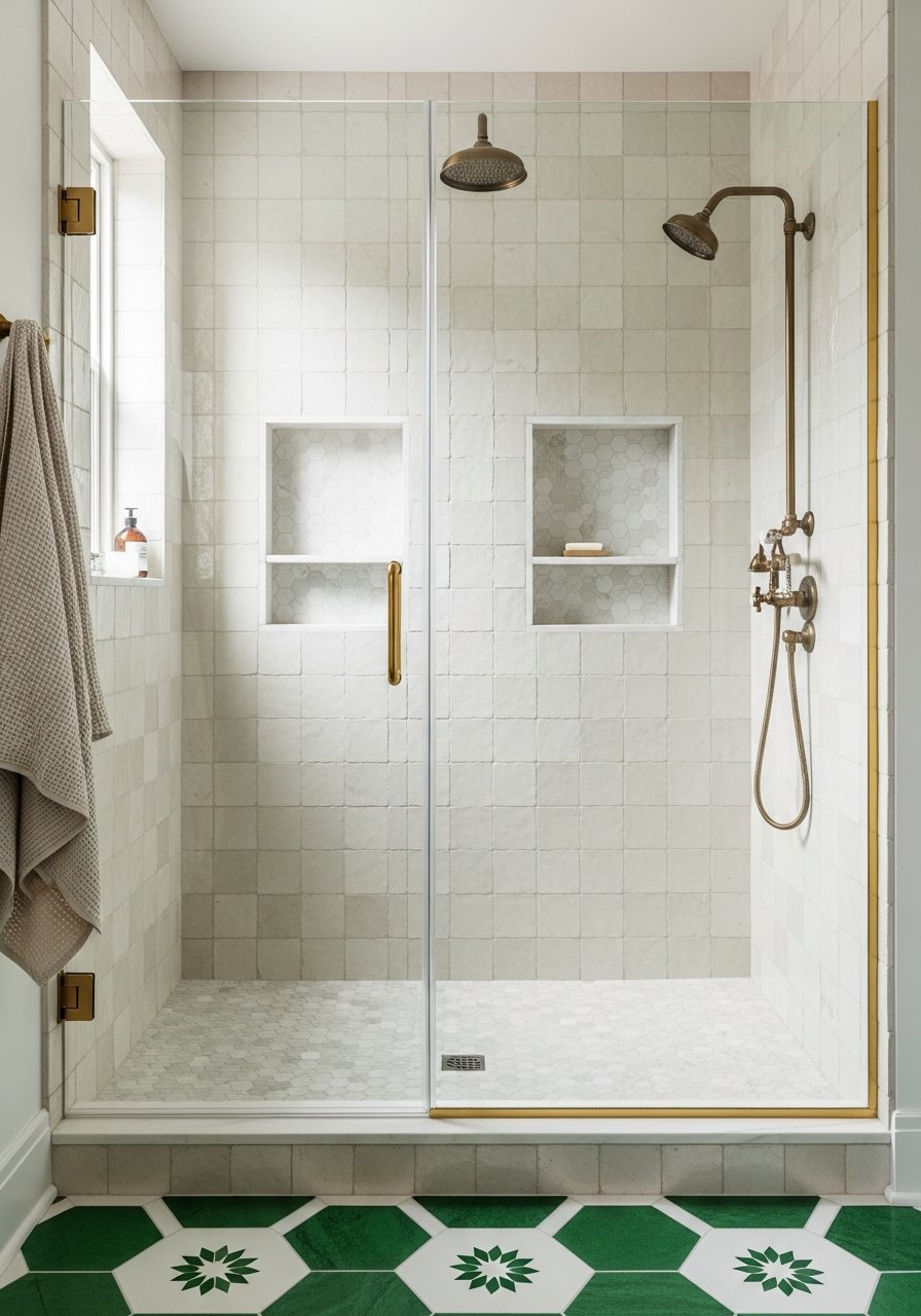 douche zellige carre blanc laiton