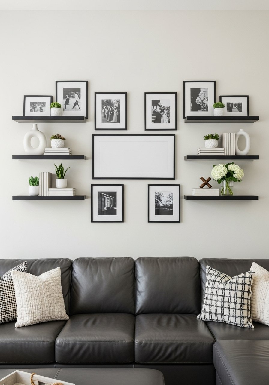 Composition murale cadres etageres