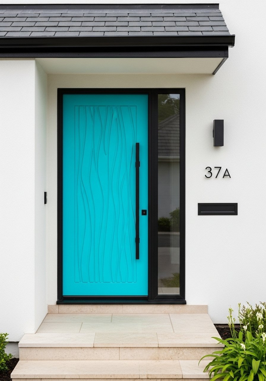 Porte moderne turquoise texture vagues