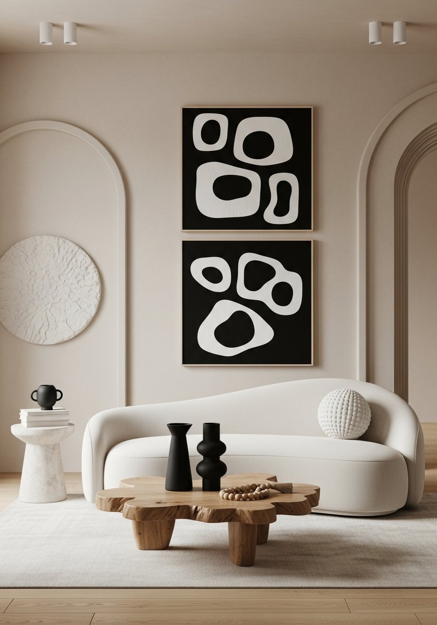 art abstrait noir blanc salon