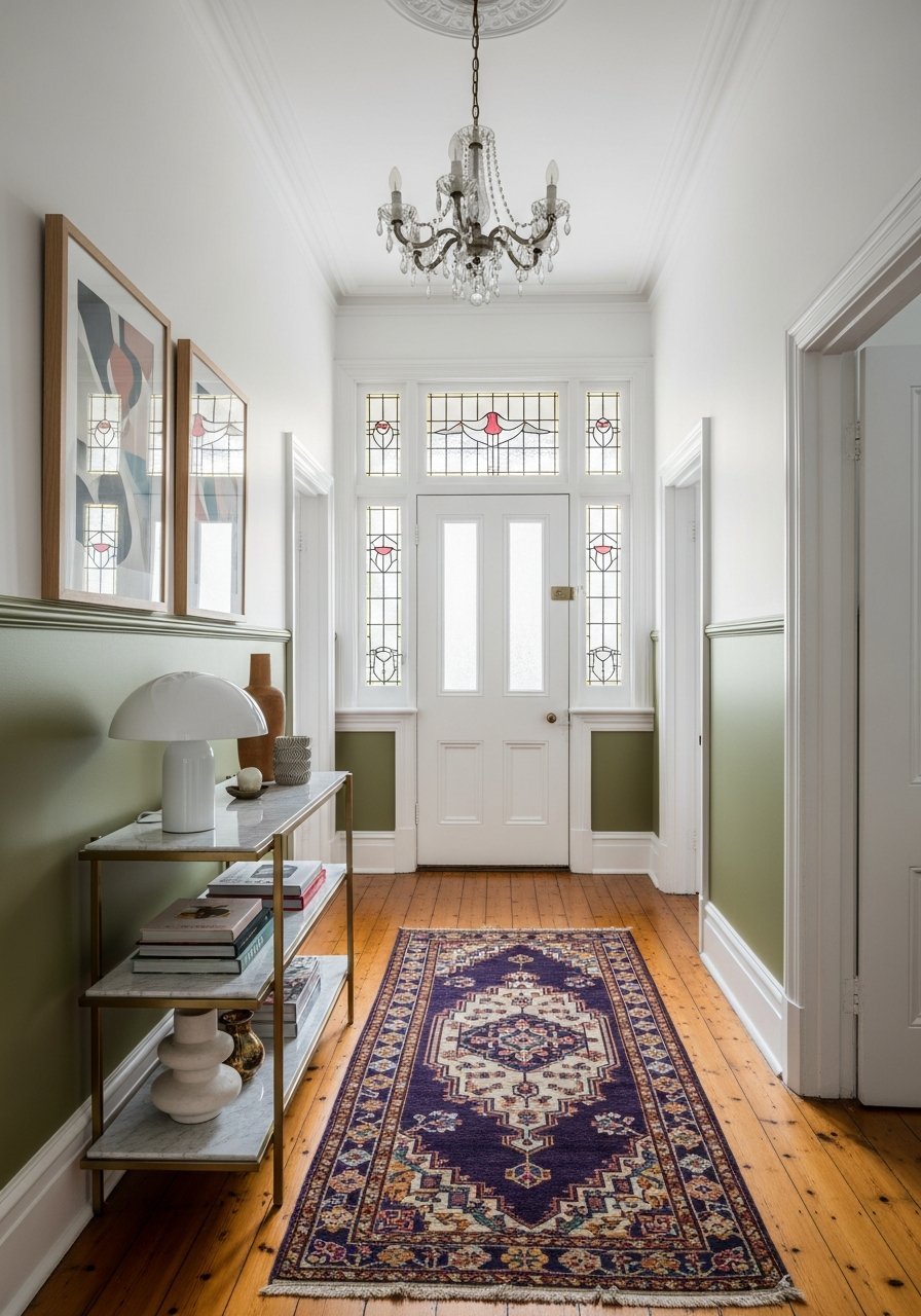 couloir olive tapis persan