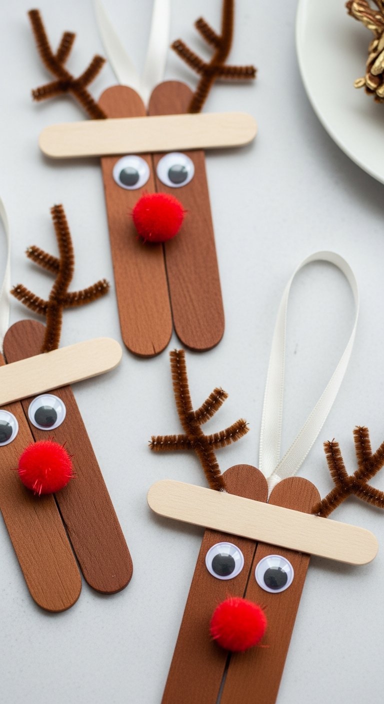 Bricolage de noel facile rennes faits avec des batonnets de glace