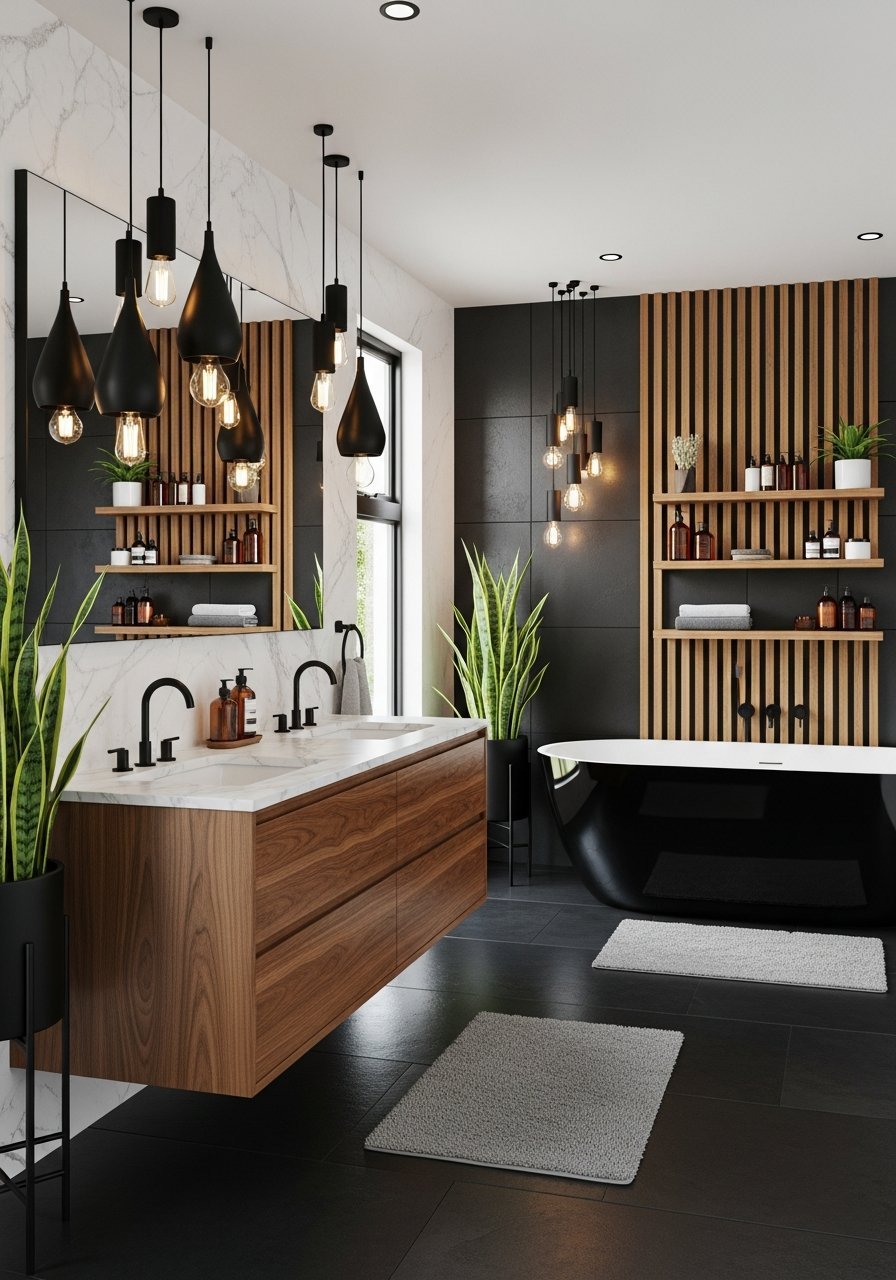 Mur pierre ardoise miroir led plante