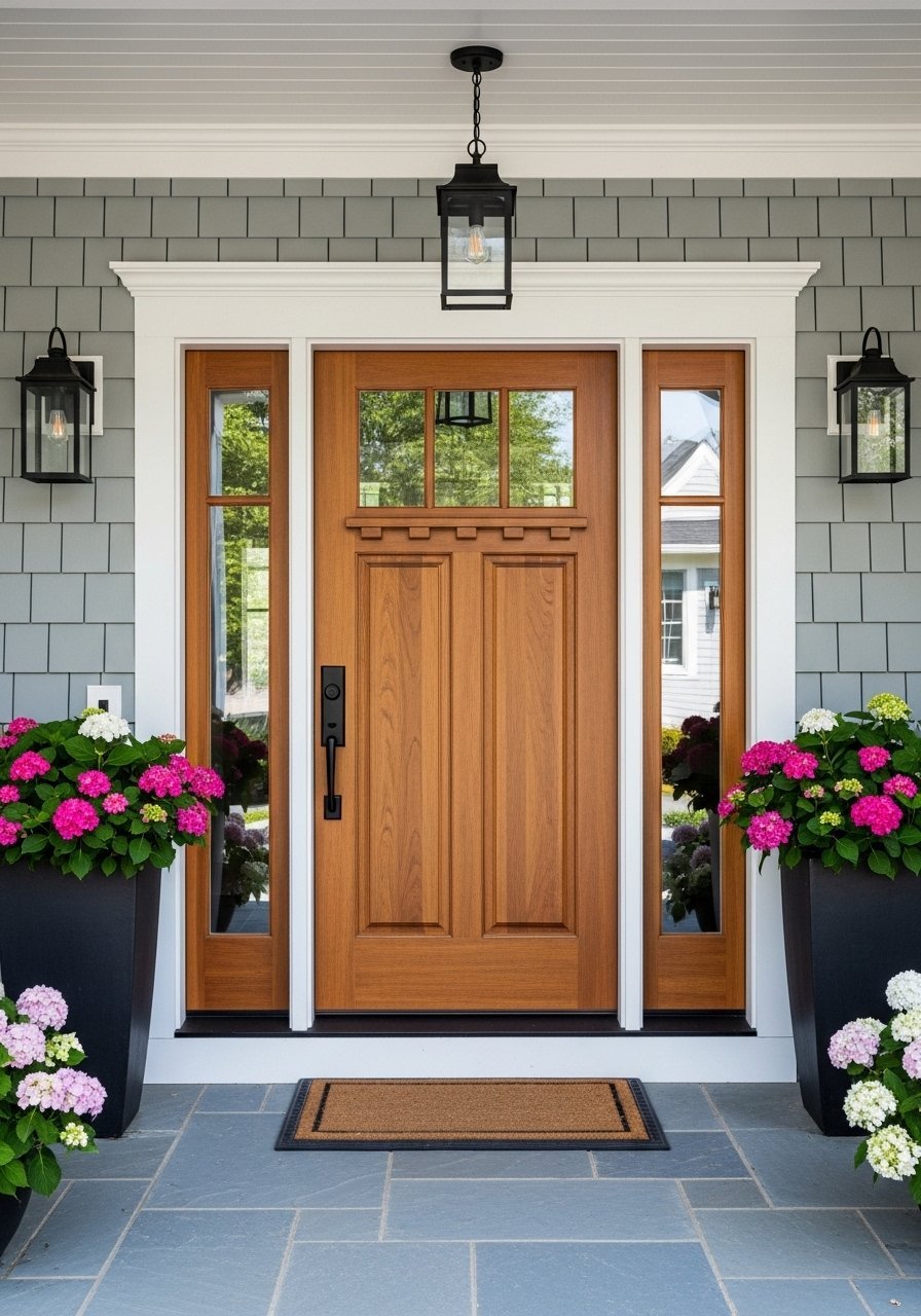 Porte bois verni fleurs roses