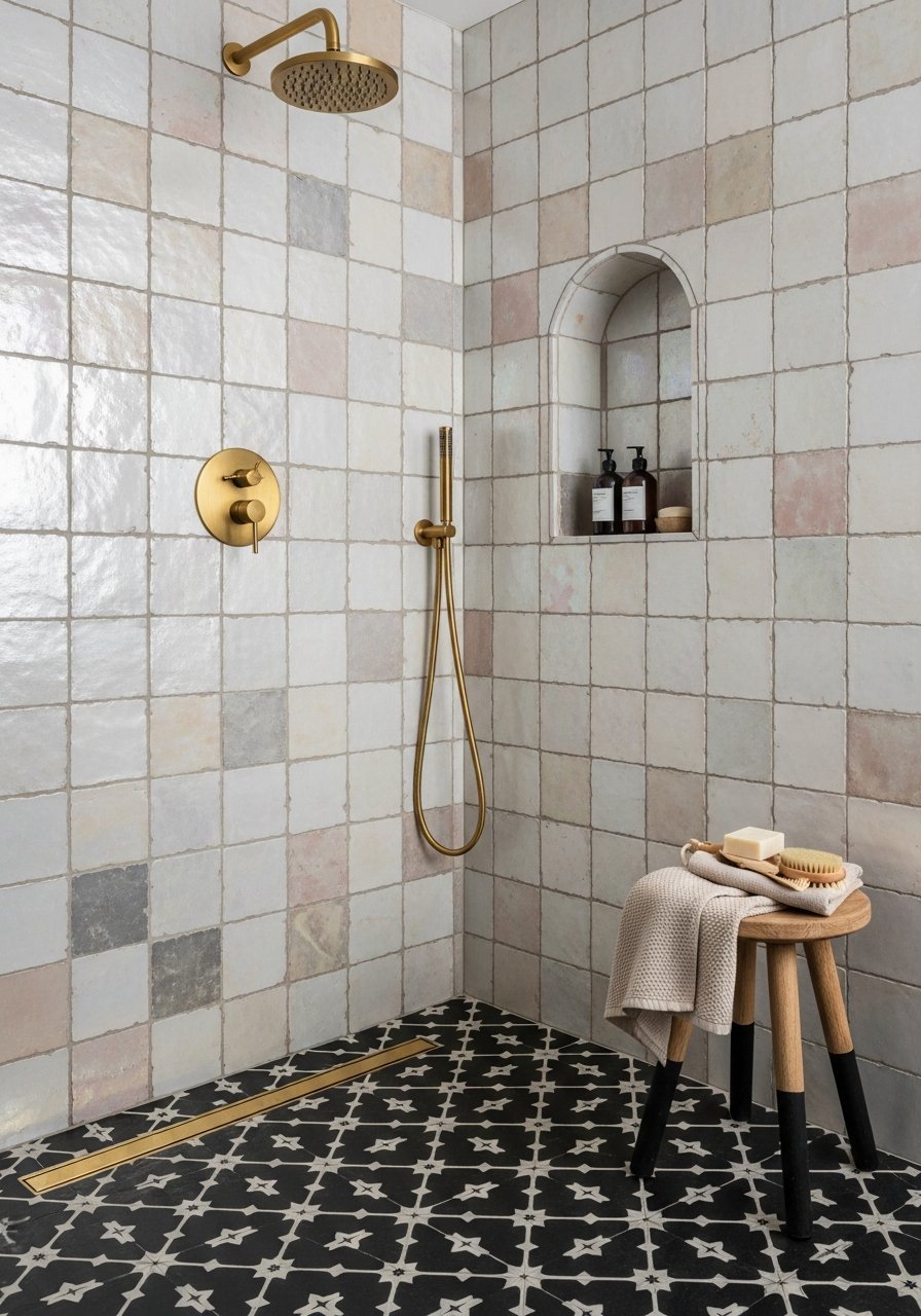 zellige blanc nacre sol noir