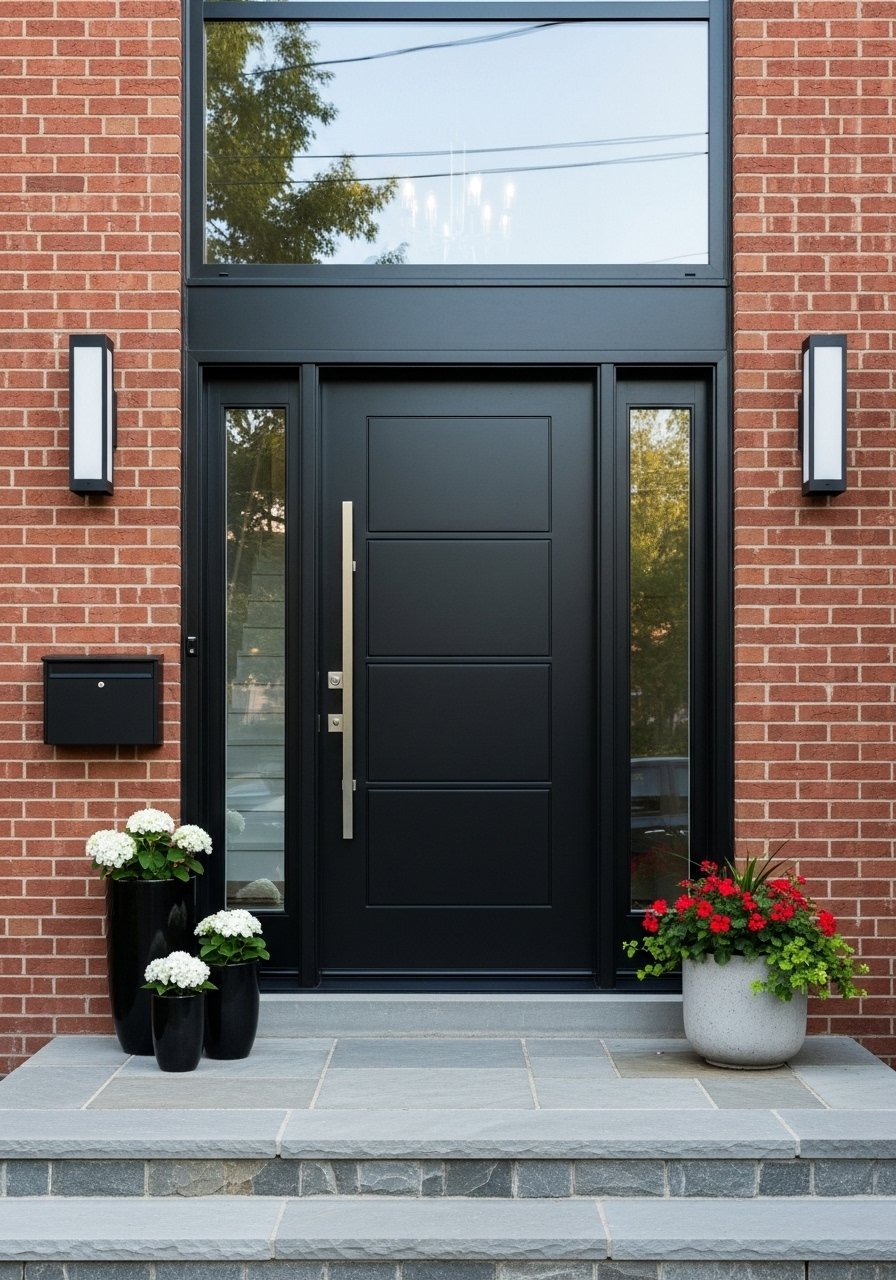 Porte noire mat facade briques