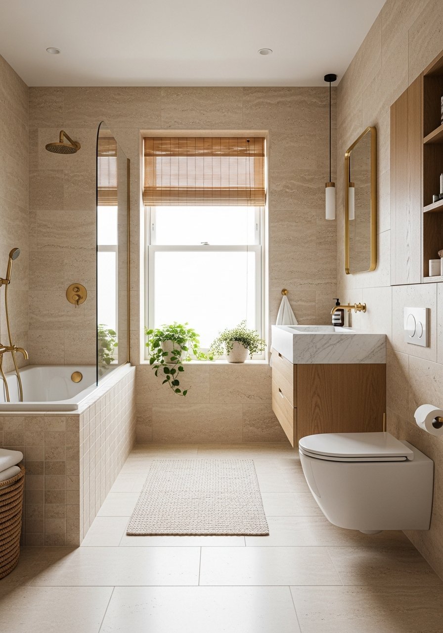 Store bambou mur travertin