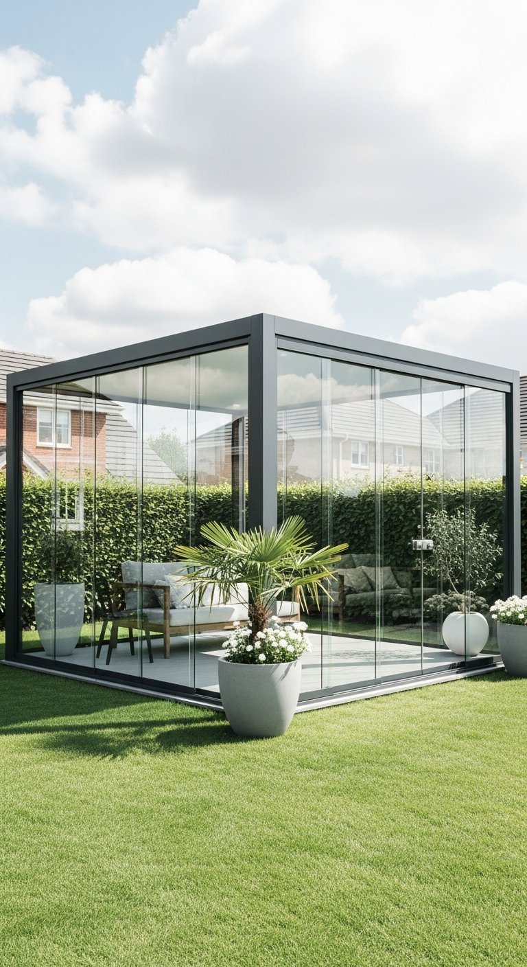 Véranda indépendante en verre dans le jardin