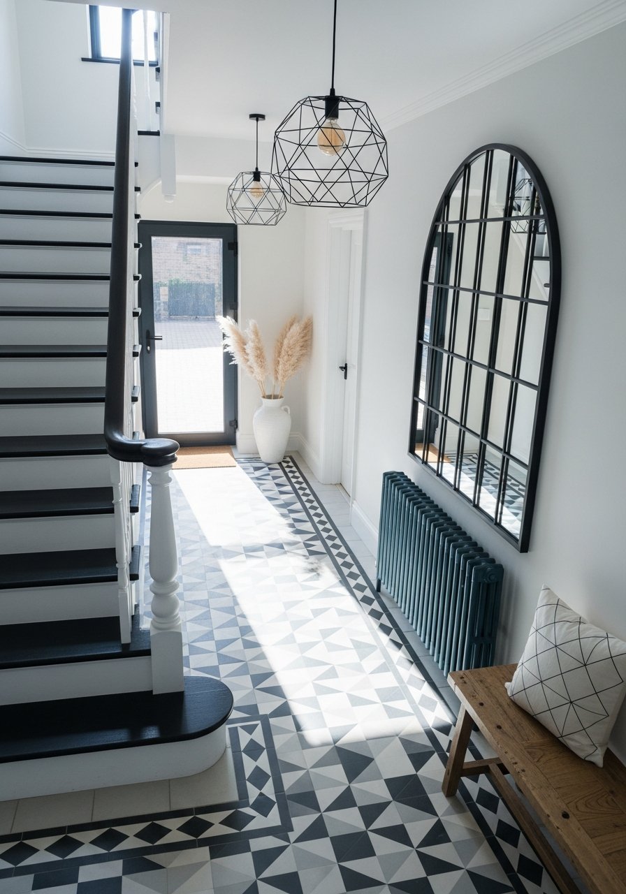 entree blanche miroir industriel