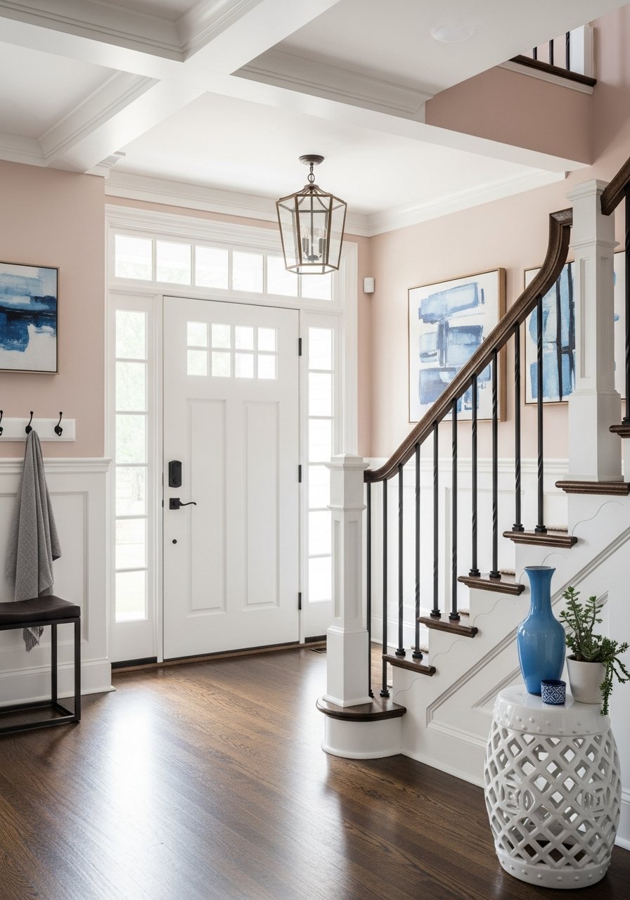 peinture rose pale escalier