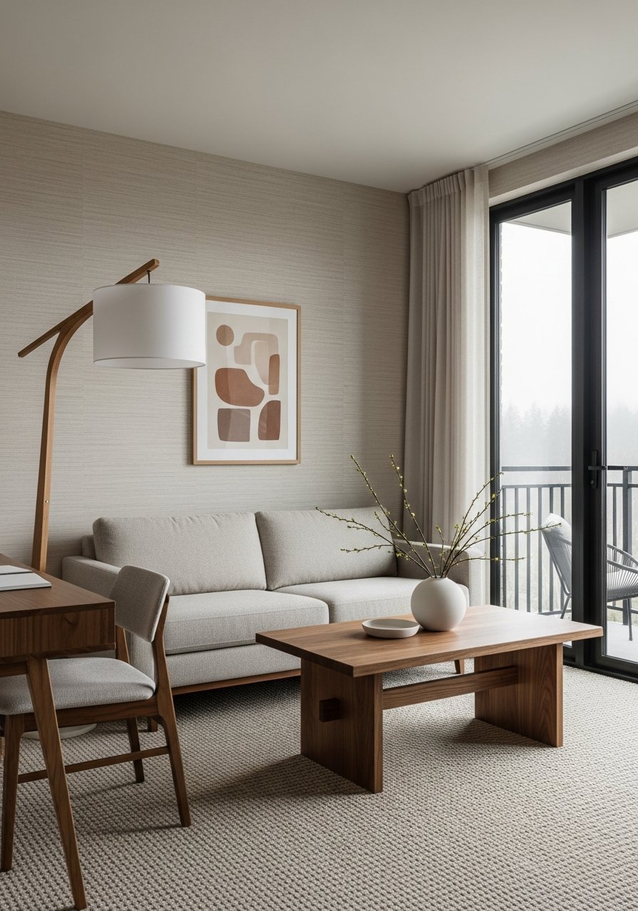 salon vue nature bois