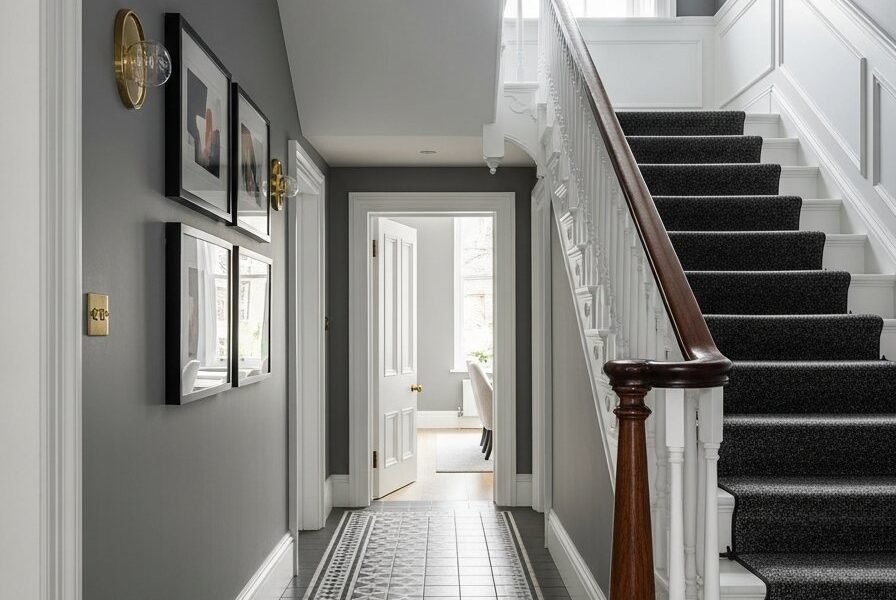 couloir gris perle carrelage