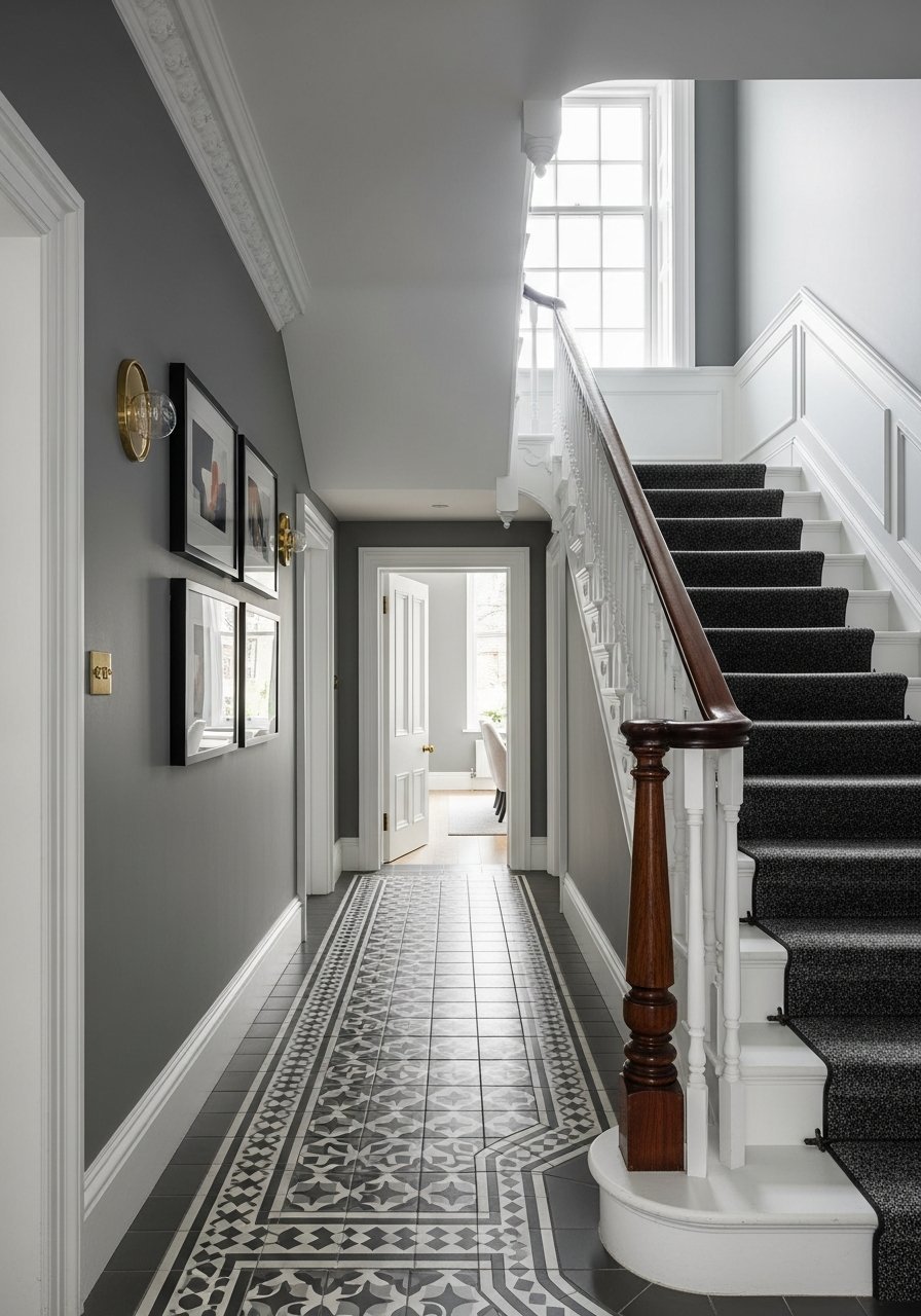 couloir gris perle carrelage