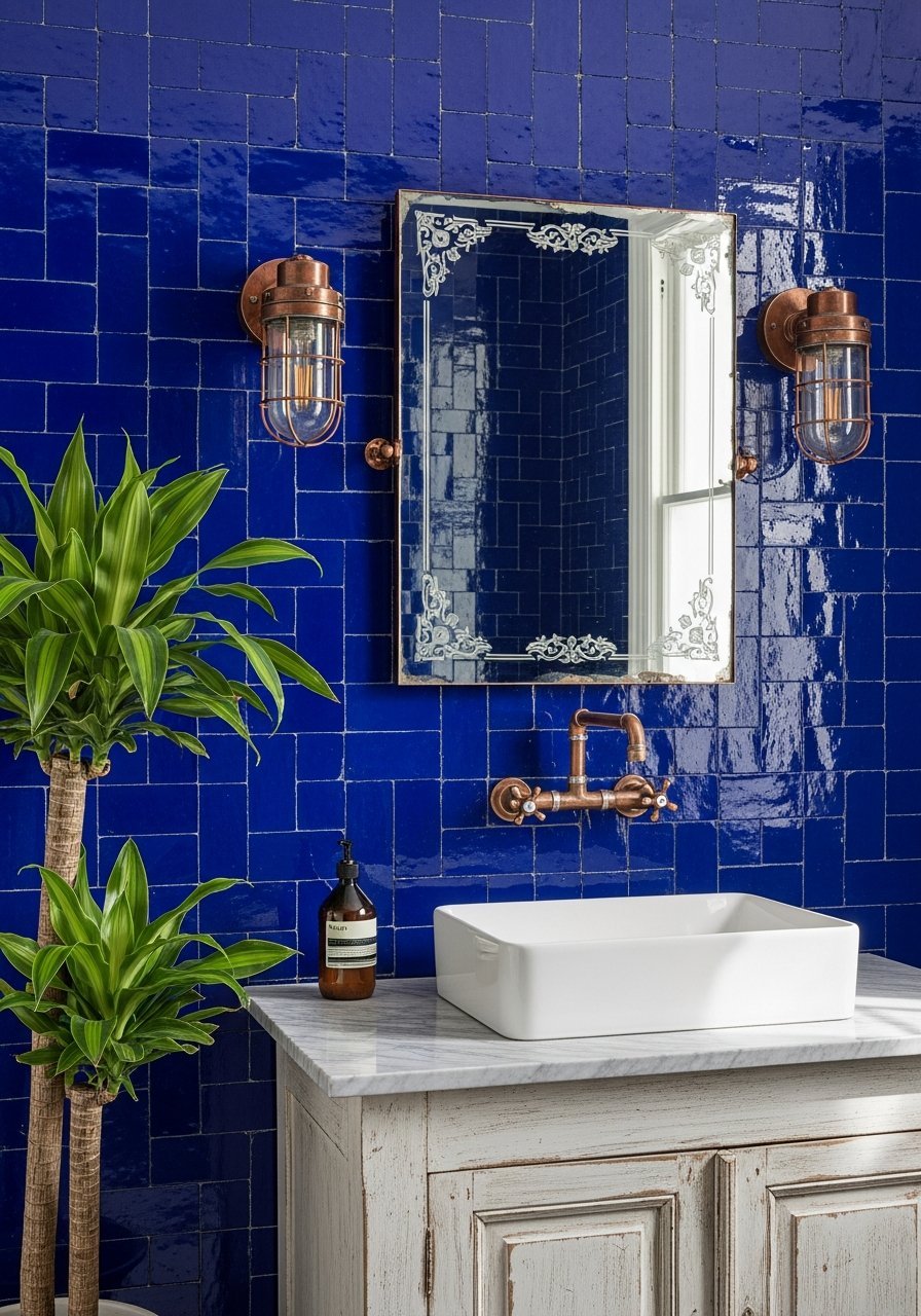 miroir vintage mur zellige bleu roi