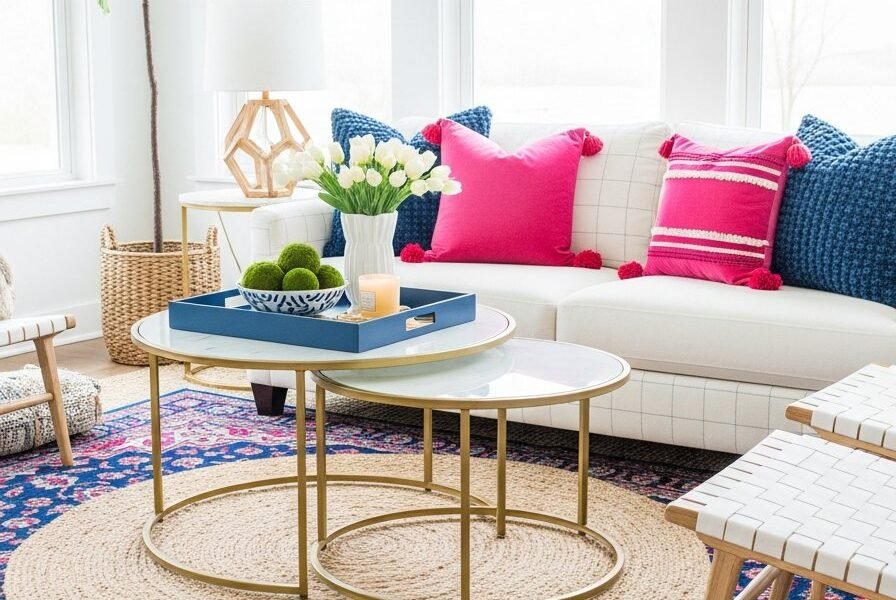 salon boho tapis colore