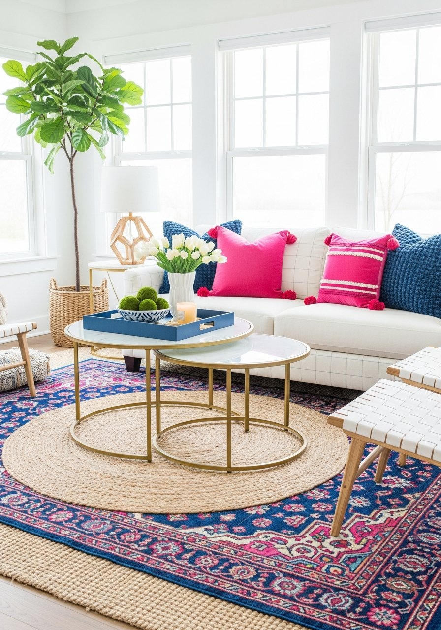 salon boho tapis colore