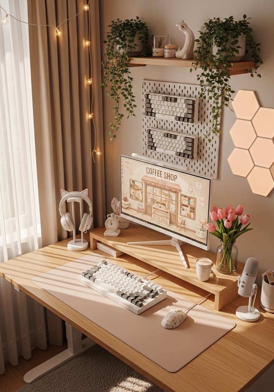 setup gaming lumineux hexagones