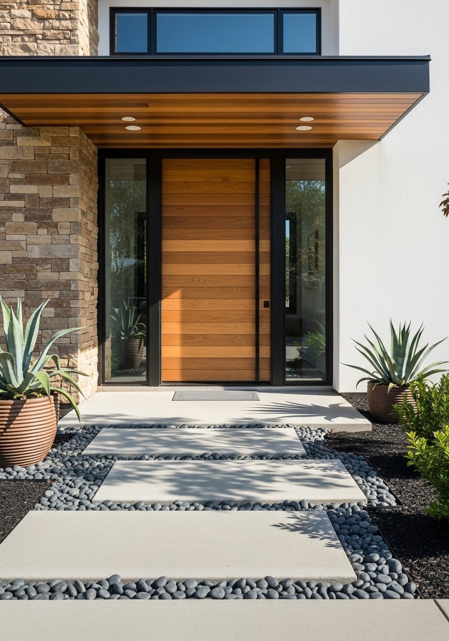 Porte bois contemporaine allee pierre