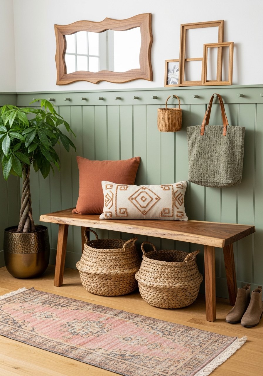 banc live edge lambris vert