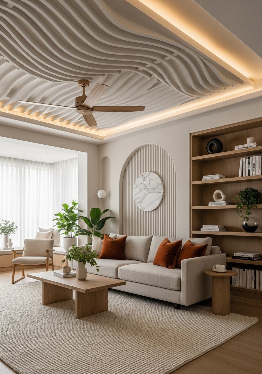 plafond design vagues bois