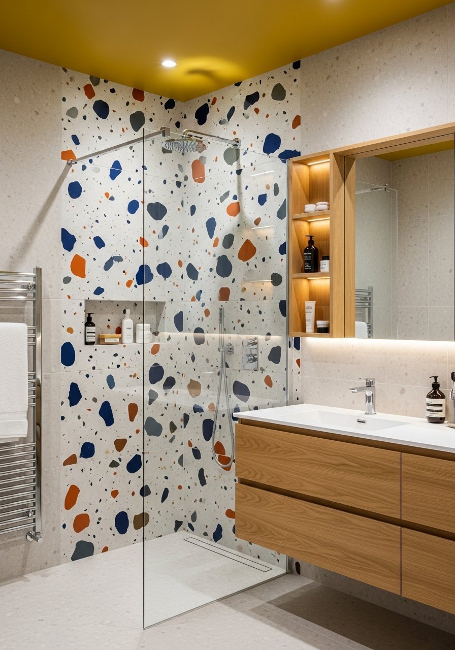 Carrelage terrazzo gros motifs