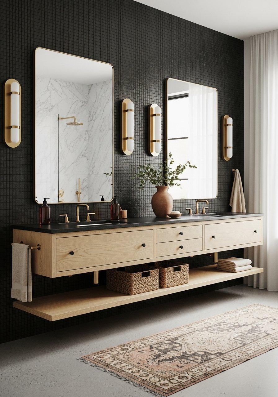 Mur bois vieilli miroir rond sculpte