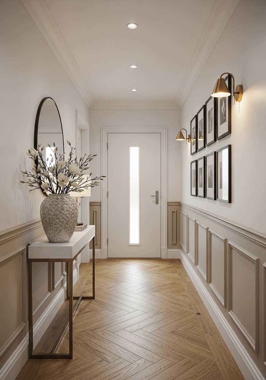 couloir beige cadres noirs