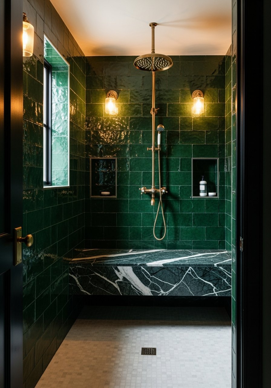 douche luxe zellige vert foret marbre