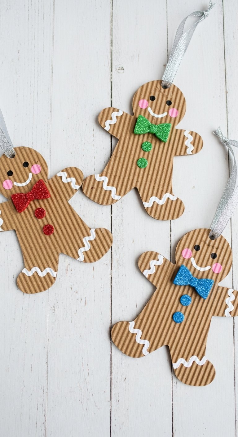 Bricolage bonhomme pain d epice en carton ondule avec noeuds papillon colores