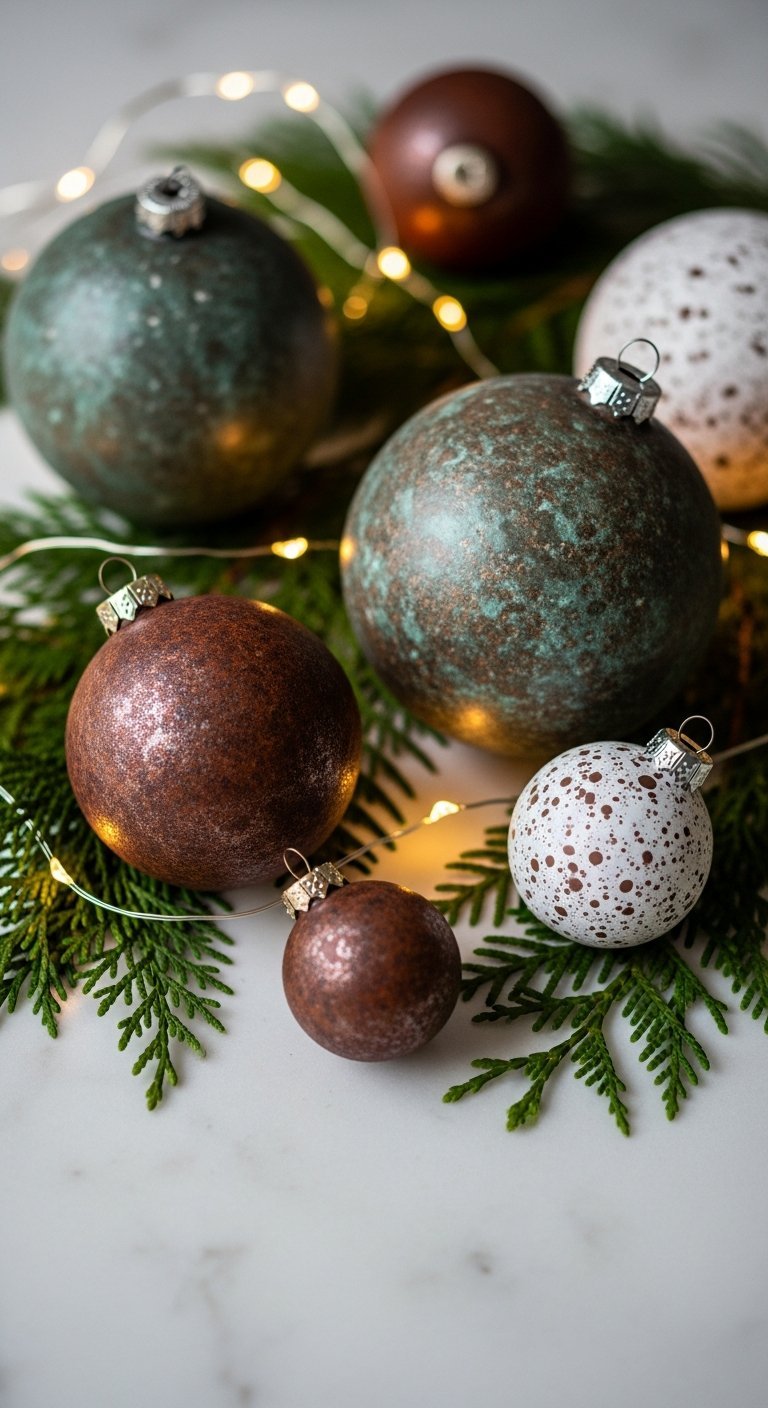Boules de noel bricolage avec effet de peinture texturee patinee