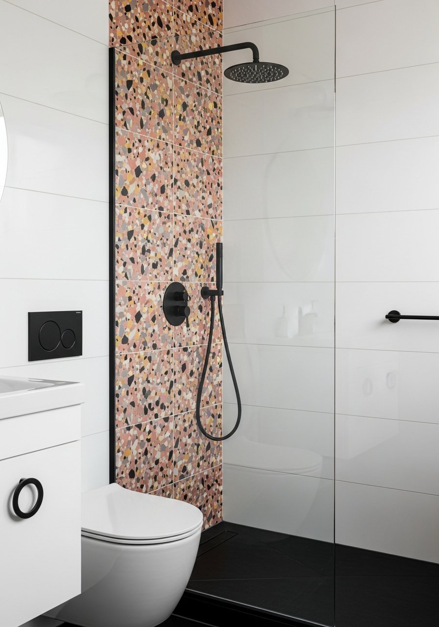 Douche bande terrazzo rose