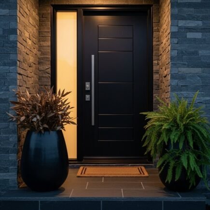 Porte noire moderne vitre jaune